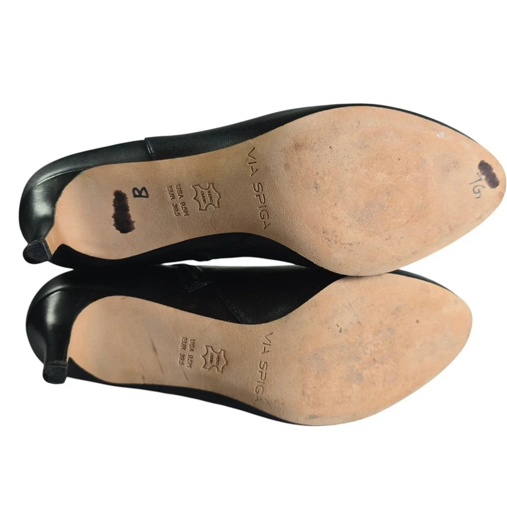 Via Spiga Black Leather Ankle Boots Kitten Heel Pointed Toe‎ Side Zip 9.5M 39.5